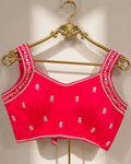 Red Sleeveless Zari Work Blouse with Dori on Back