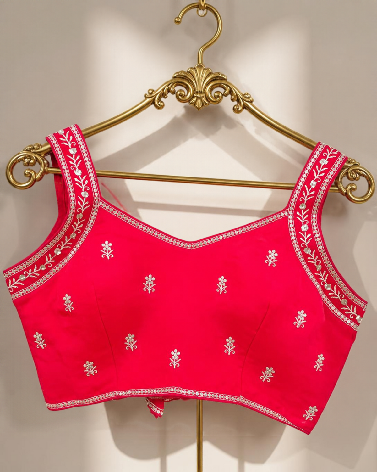 Red Sleeveless Zari Work Blouse with Dori on Back