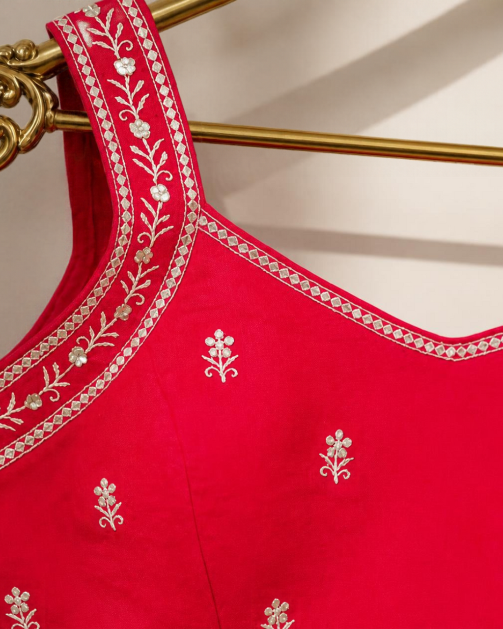Red Sleeveless Zari Work Blouse with Dori on Back
