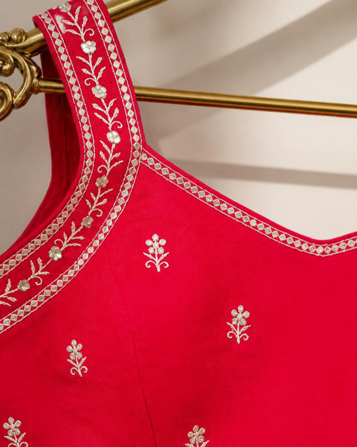 Red Sleeveless Zari Work Blouse with Dori on Back