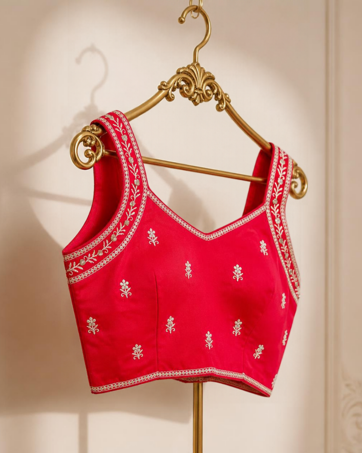 Red Sleeveless Zari Work Blouse with Dori on Back