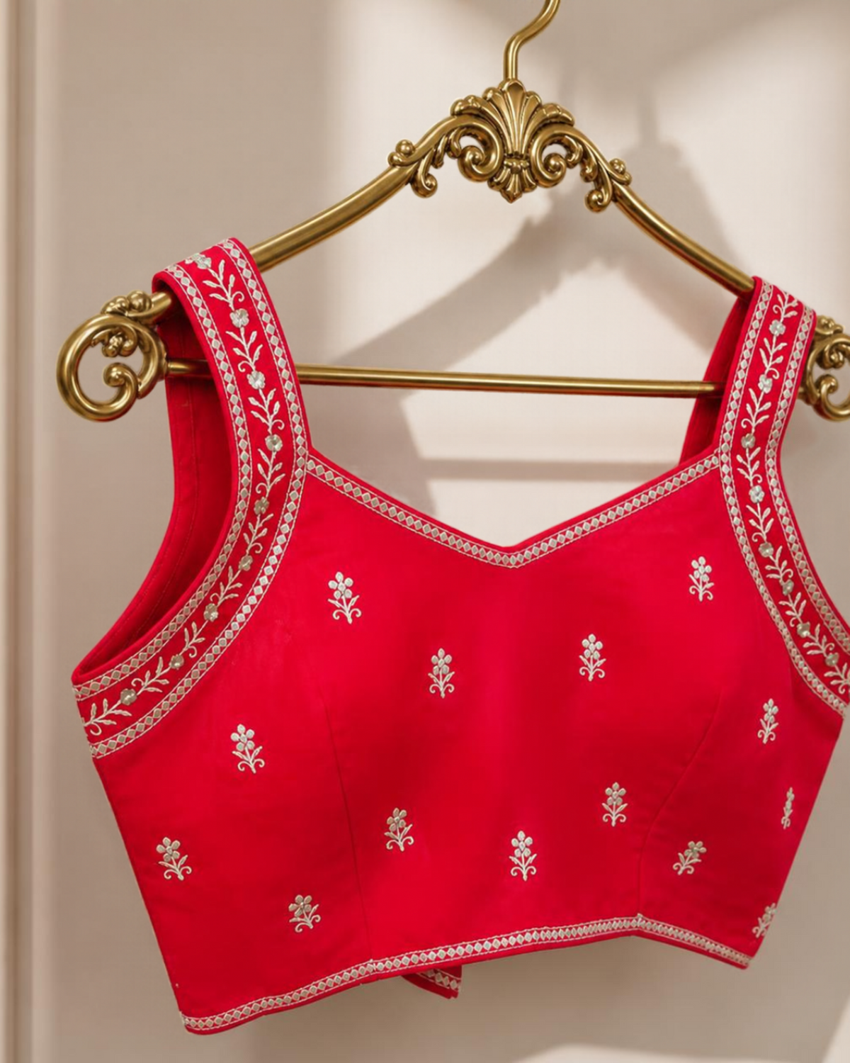 Red Sleeveless Zari Work Blouse with Dori on Back