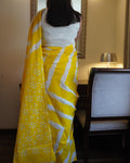 Yellow & White Lehriya Cotton Saree