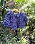 blue cotton bandhej blouse with white dotted print free size