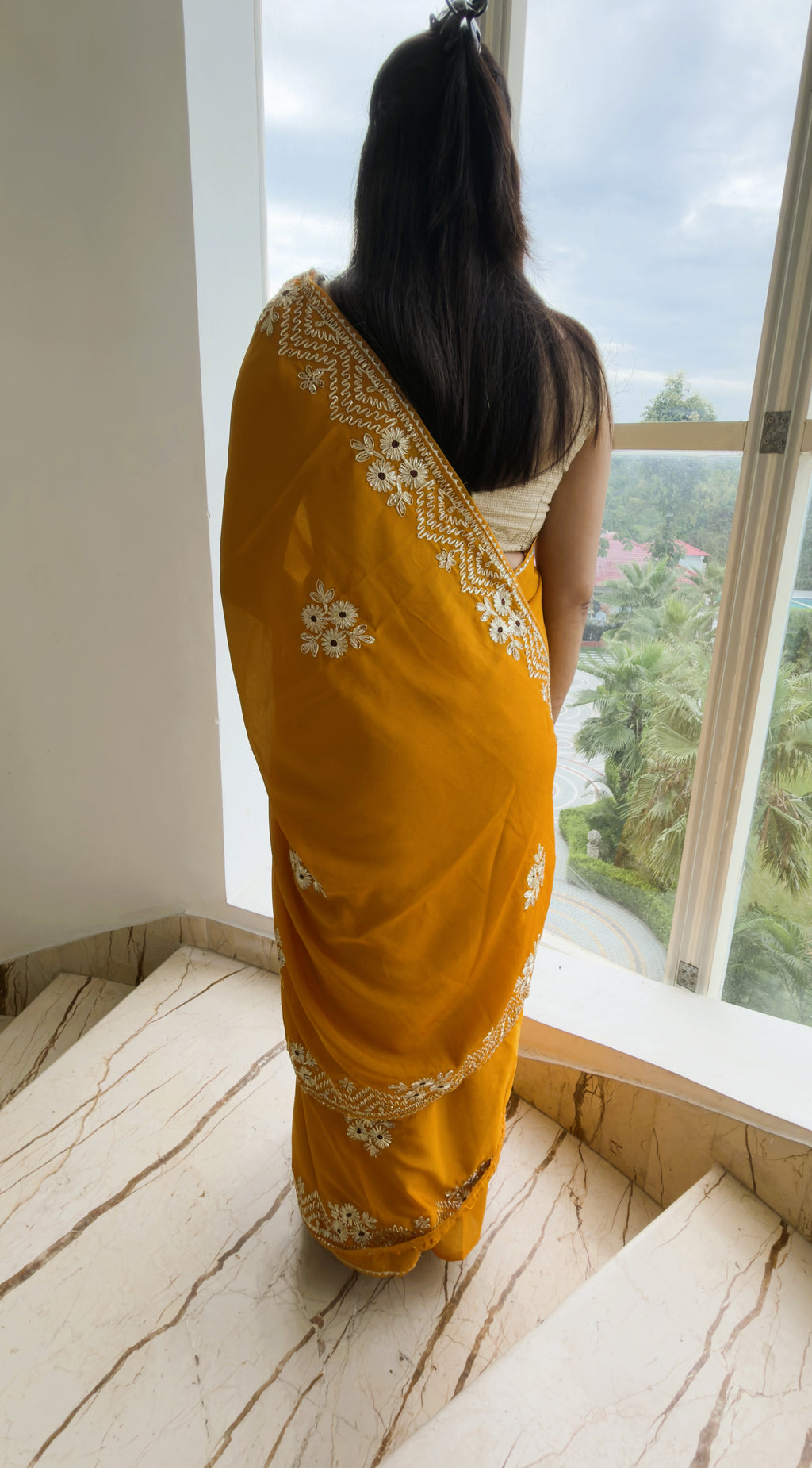Mustard Yellow Vichitra Silk Gotta Patti Saree