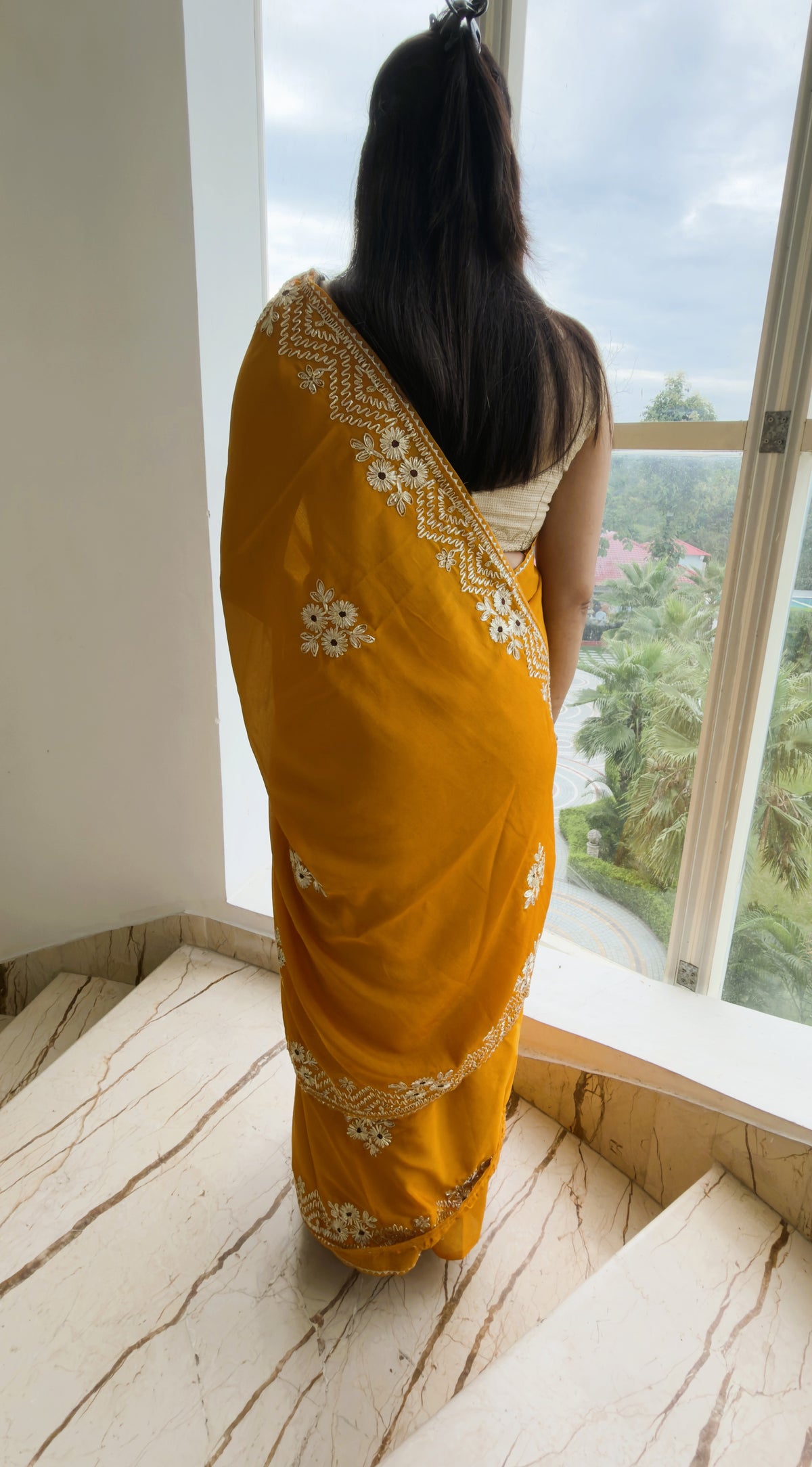Mustard Yellow Vichitra Silk Gotta Patti Saree