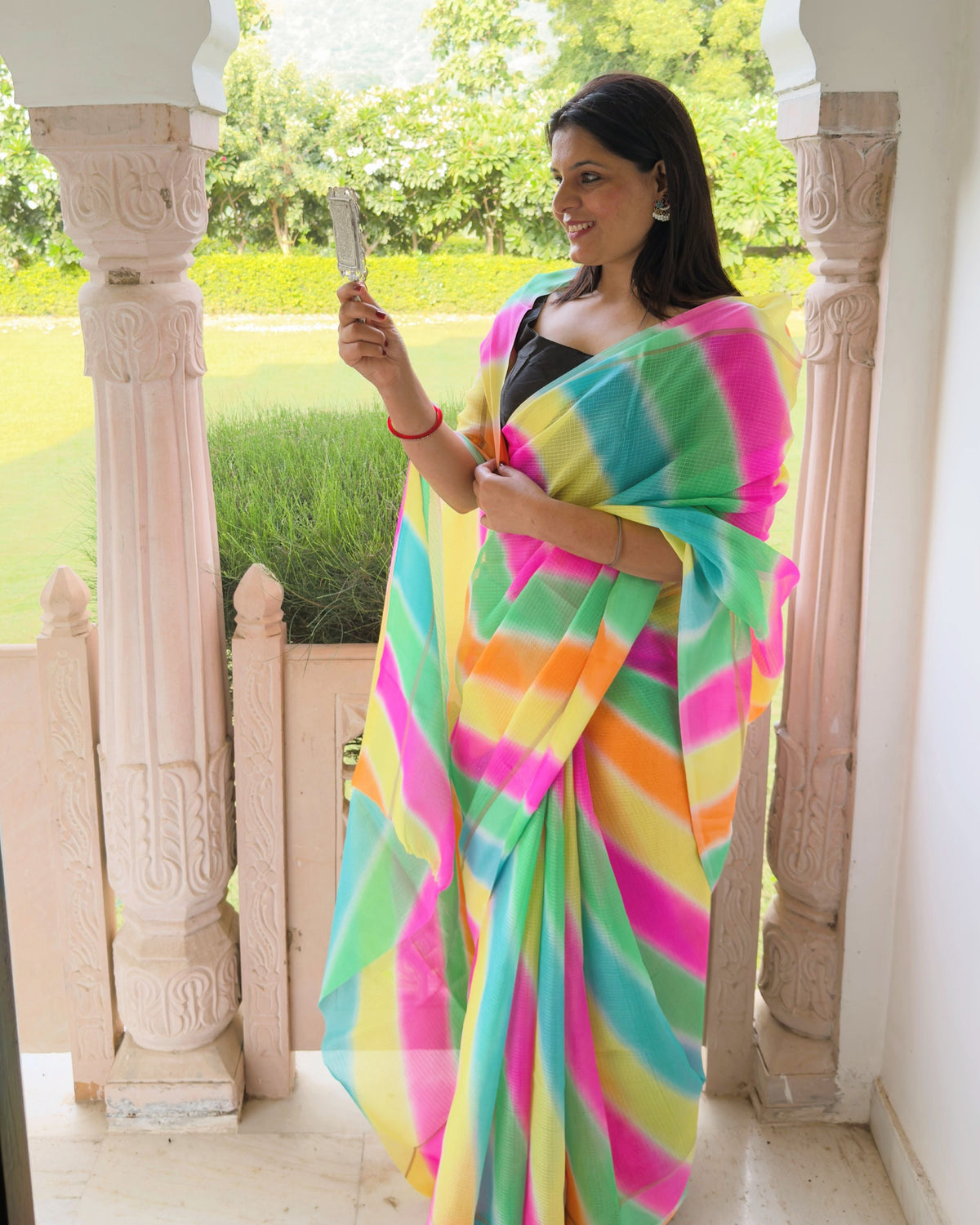 kota doria saree, semi kota saree, lehriya saree, multicolor saree, rajasthani saree, festive saree, teej saree