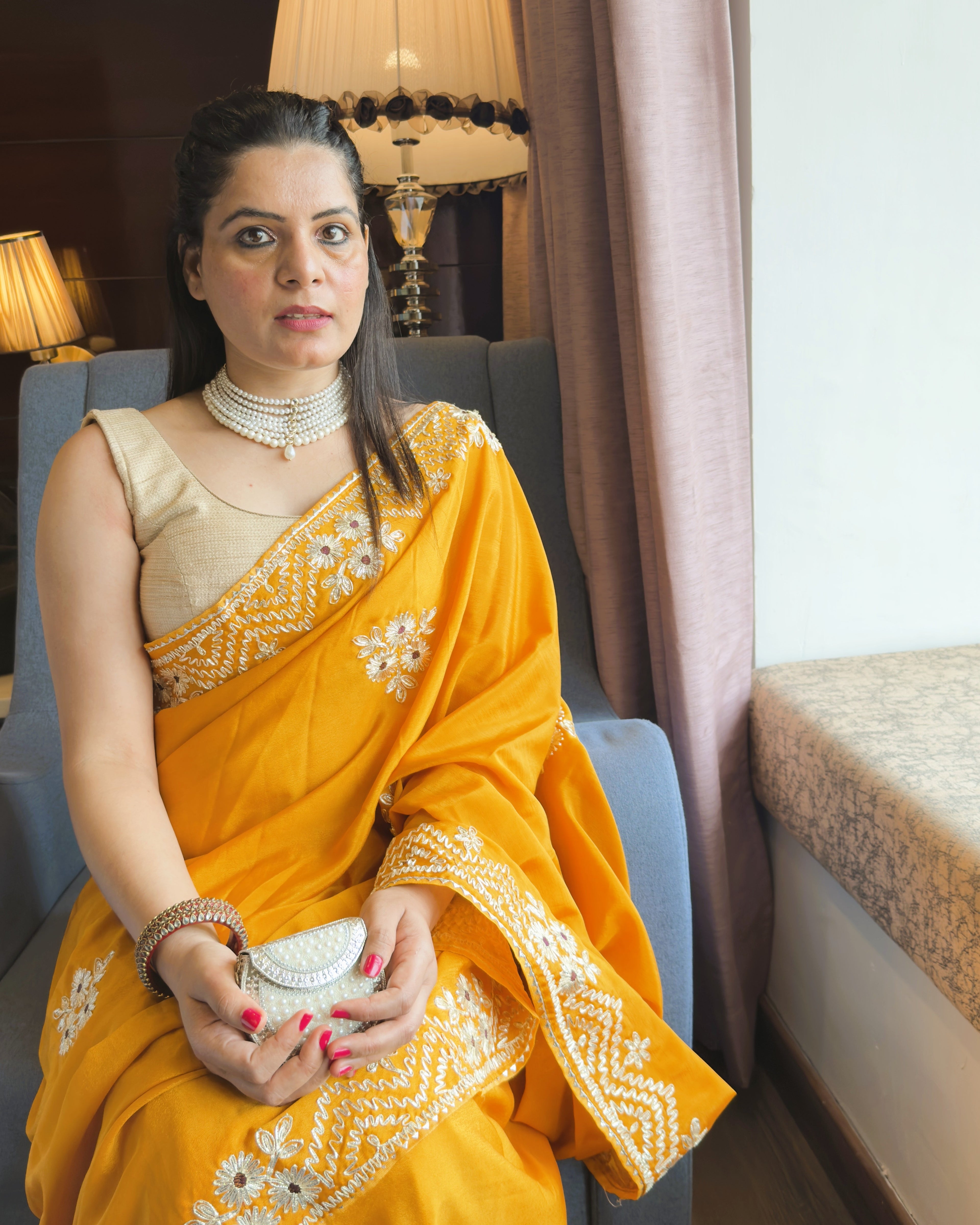 Marigold Vichitra Silk Gotta Patti Saree | Festive Edit
