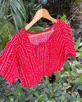 red cotton bandhej blouse with white dotted print free size