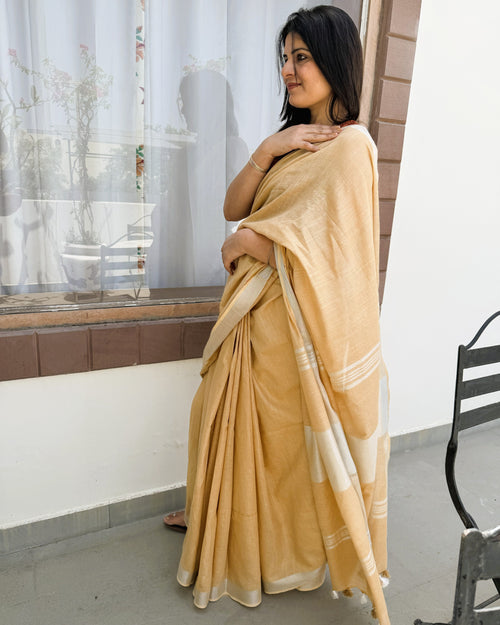 Ivory Grace Pure Linen Saree side view