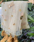 Golden handcrafted embellished dupatta for festive and wedding wear