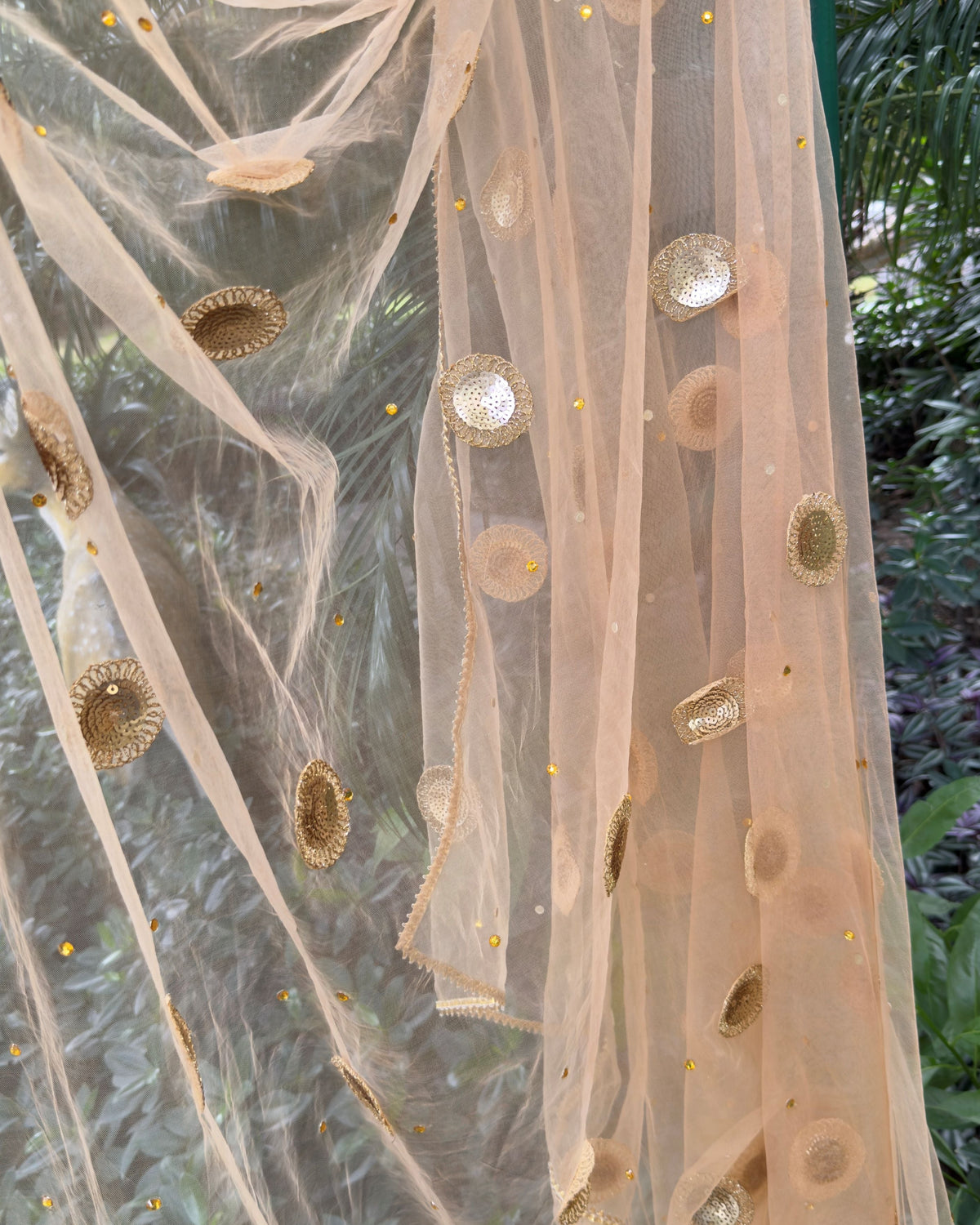 Light brown handcrafted sequin dupatta for festive and ethnic occasion wear
