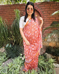 light orange sanganeri print maheshwari silk saree front view