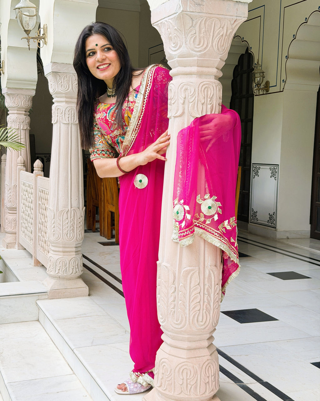 Magenta Gotta Patti saree for festive and wedding occasions
