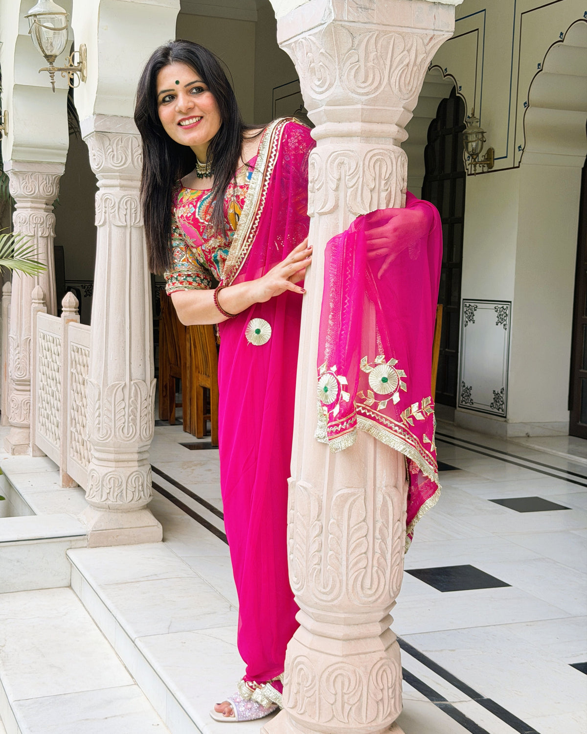 Magenta Gotta Patti saree for festive and wedding occasions