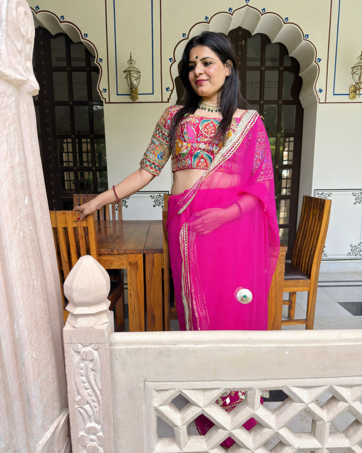Magenta saree with intricate Gotta Patti embellished border