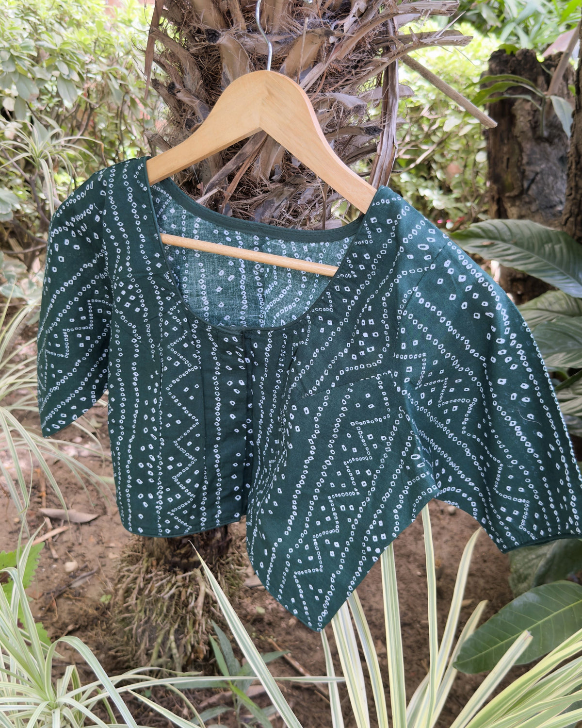 Green Cotton Bandhej Blouse – Free Size