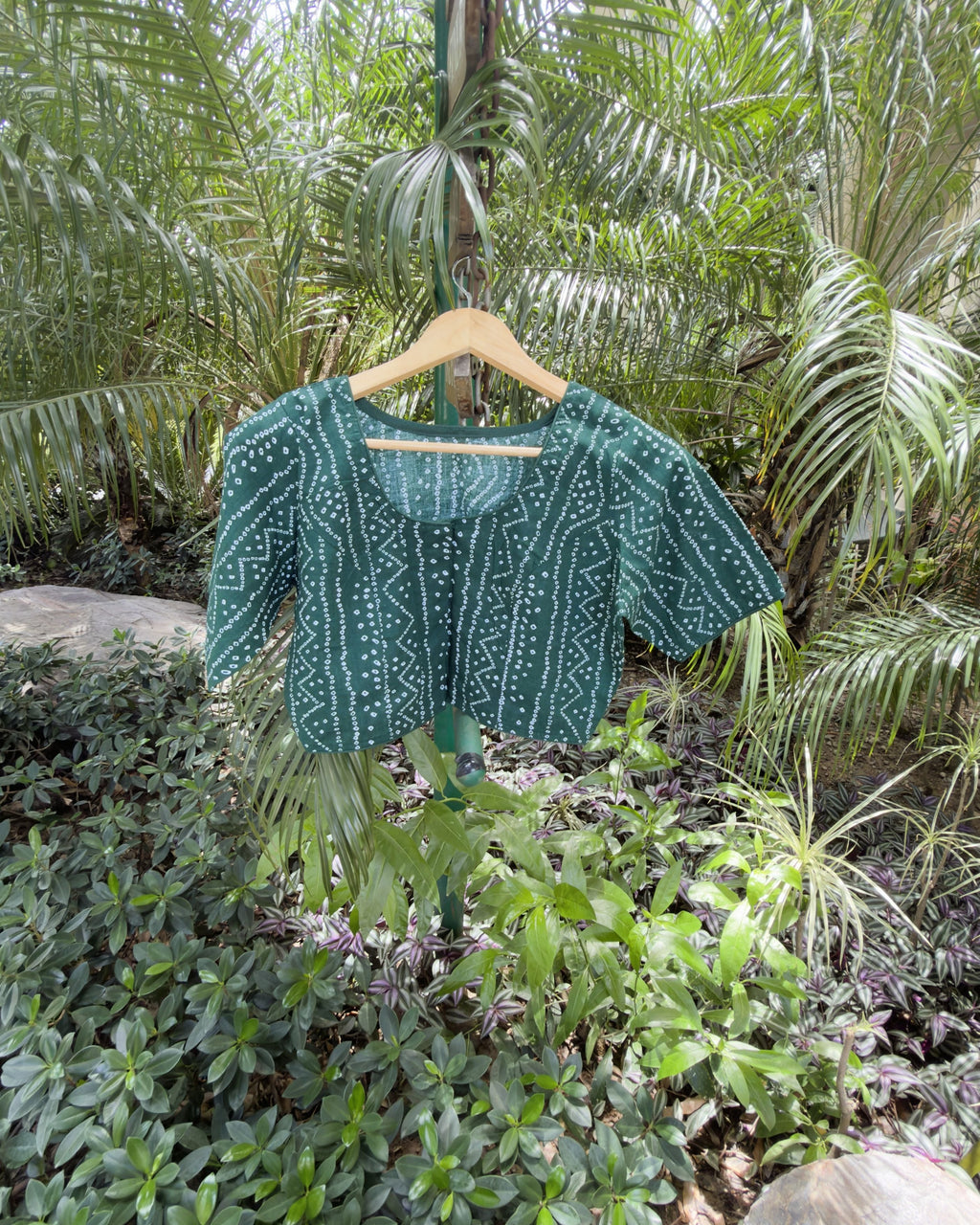 Green Cotton Bandhej Blouse – Free Size