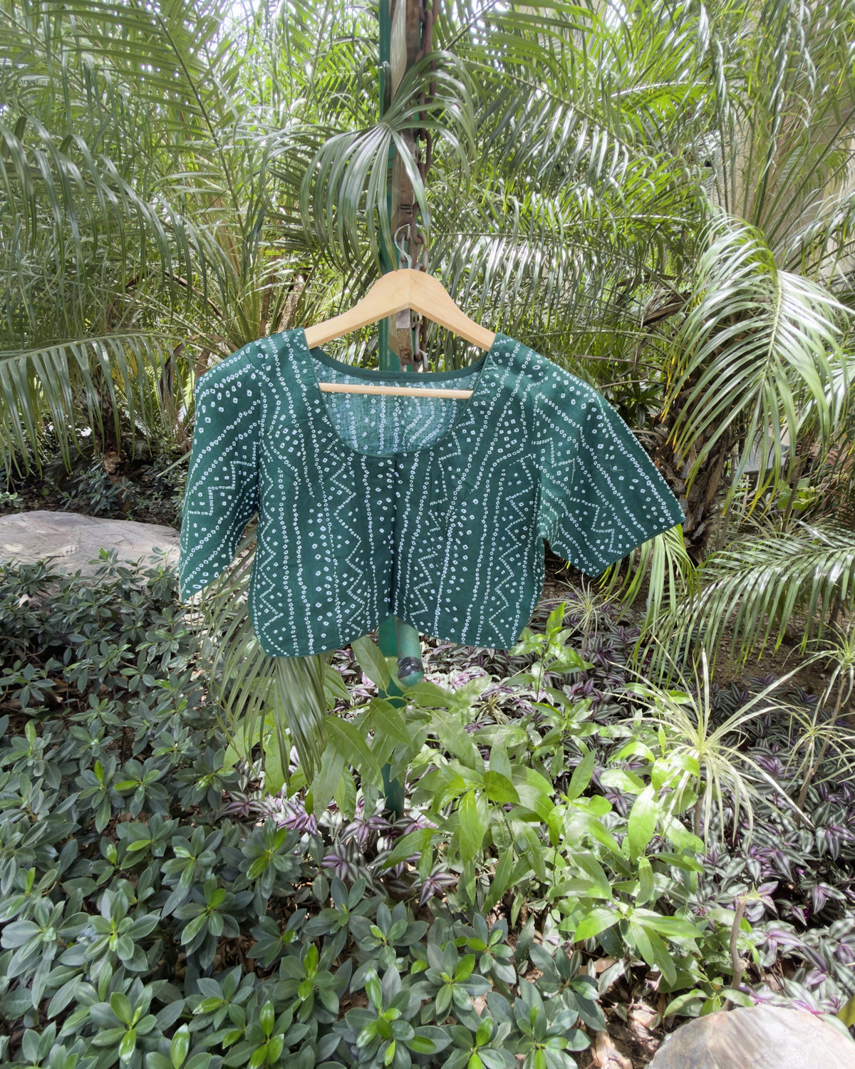 Green Cotton Bandhej Blouse – Free Size
