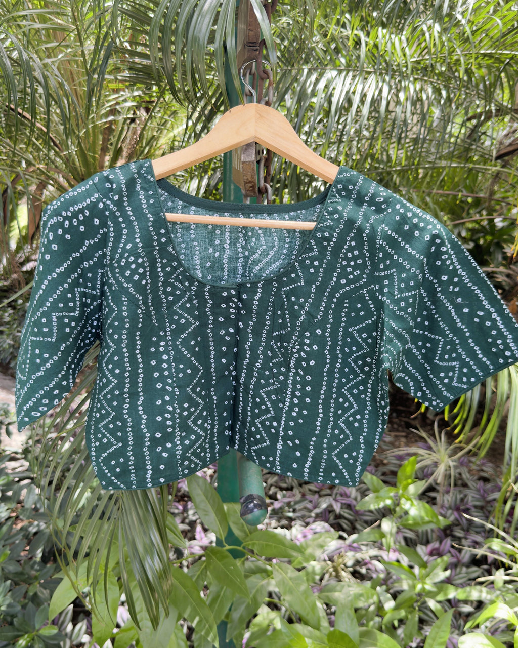 Green Cotton Bandhej Blouse – Free Size