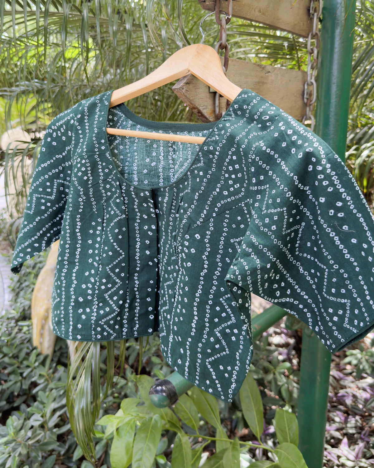 Green Cotton Bandhej Blouse – Free Size