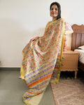 olive green floral maheshwari silk saree front view