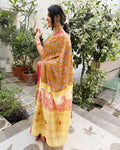 side view orange modal silk saree sanganeri print drape