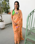 peach chanderi cotton handpaint saree front view
