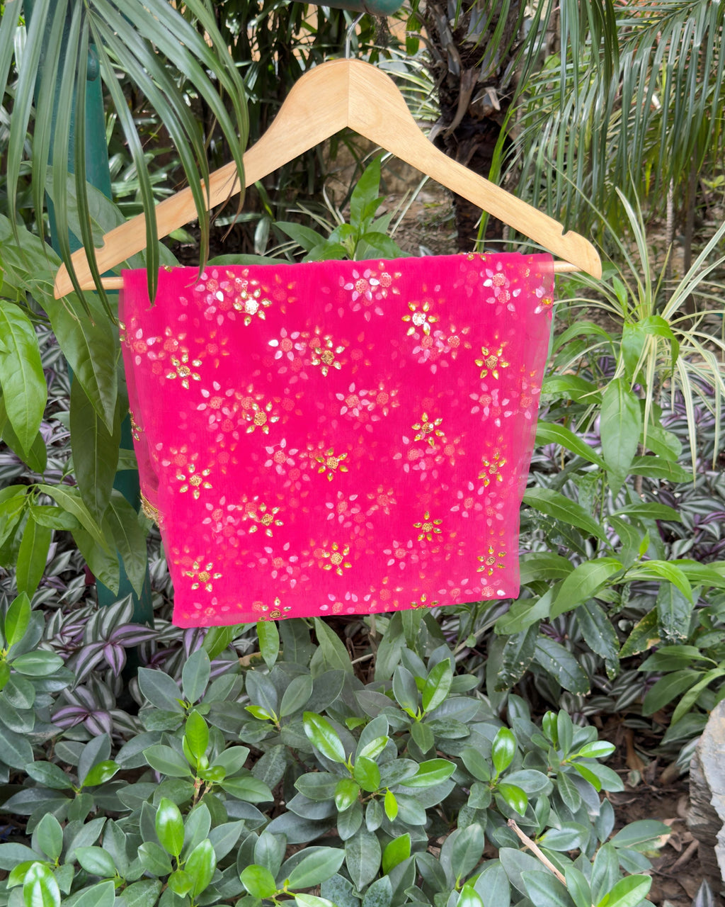 Handcrafted pink dupatta with golden embellished border
