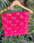 Pink net dupatta with golden floral handcrafted embellishments