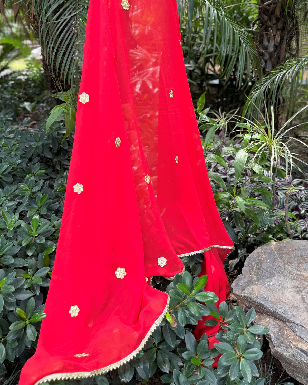 Red georgette embellished dupatta for festive and ethnic wear