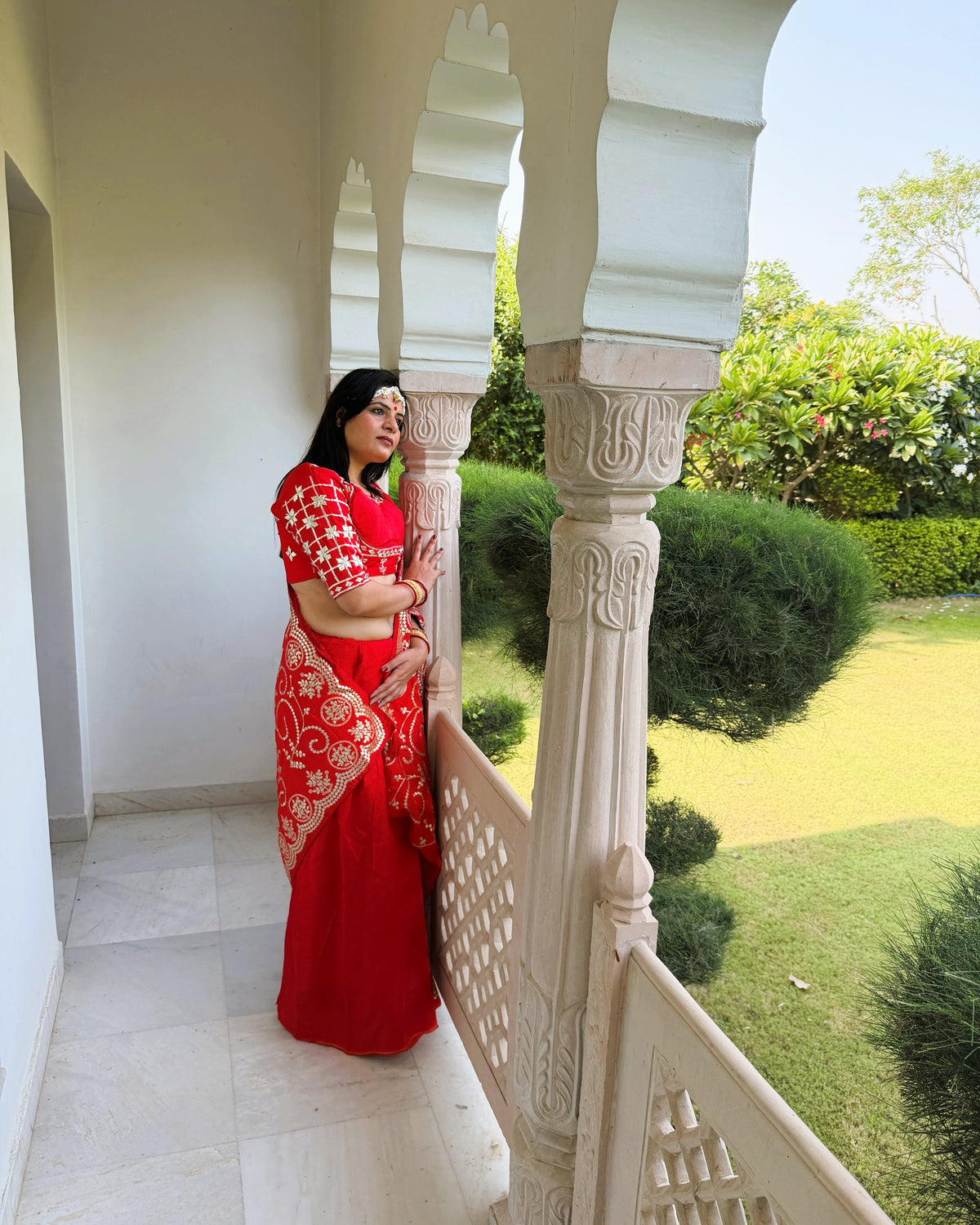 Red HO Silk saree with intricate Gotta Patti border