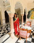 Red Pure Georgette Bandhani Saree with Heavy Gotta Patti Work