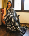 Versalia black and white polka dot mul cotton saree front view1