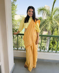 full front drape yellow mul cotton striped saree